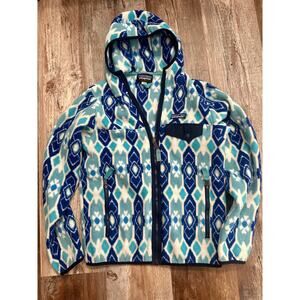 Patagonia Synchilla Patterned Snap-T Hooded Jacket Lightweight Blue Mogul  Sz S